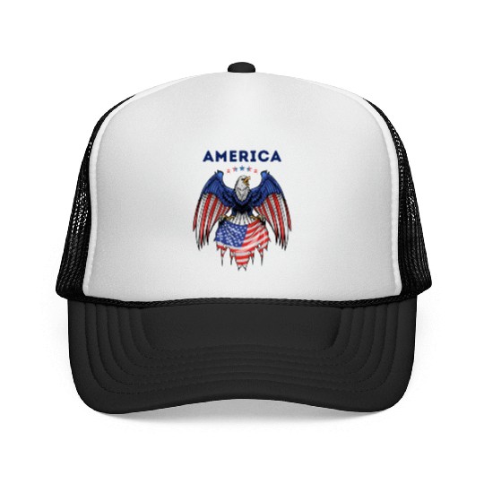 America Home Of The Brave Eagle 4th of July Trucker Caps