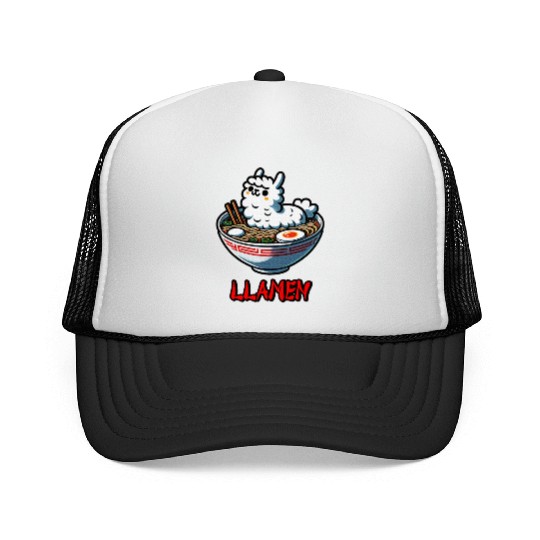 Llamen Noodles Chinese Food Alpaca Llama Lover Trucker Caps