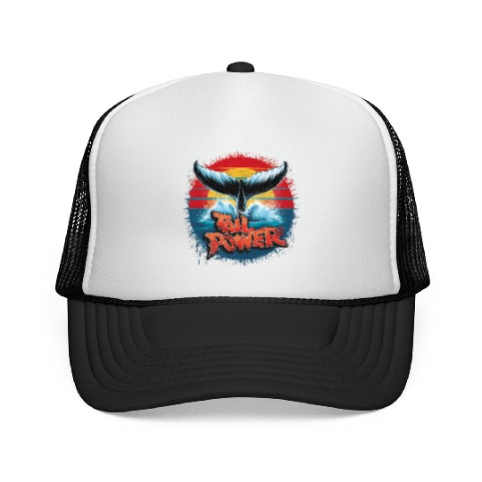 Tail Power: Vintage Splash of Whale Might Trucker Caps