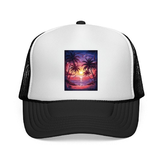summer beach "Tropical Twilight Serenity" Trucker Caps