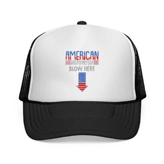 Breathalyzer 4th Of July Funny US Flag Patriotic Trucker Caps