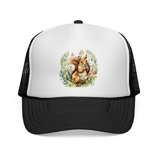 Squirrel Clipart - Woodland Creatures Art, Cute Trucker Caps