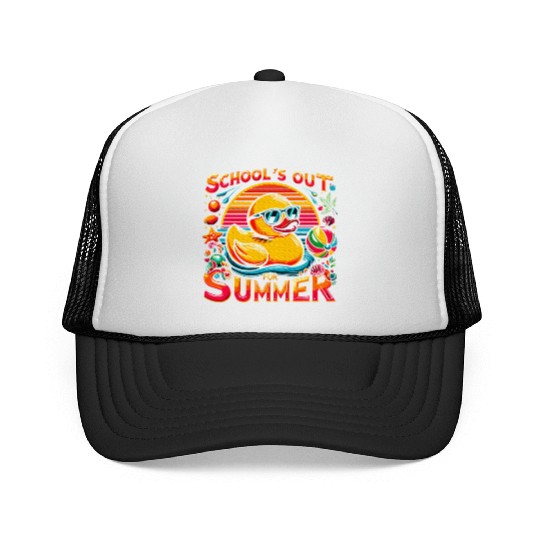 Schools Out For Summer Teacher Yellow Duck Trucker Caps