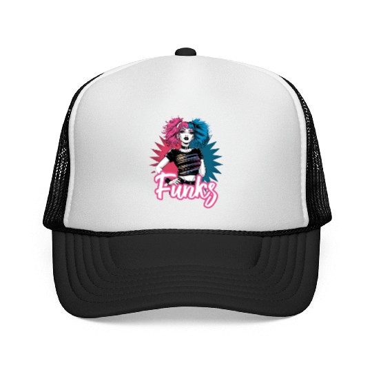 Funky girl with pink and blue hair retro style Trucker Caps