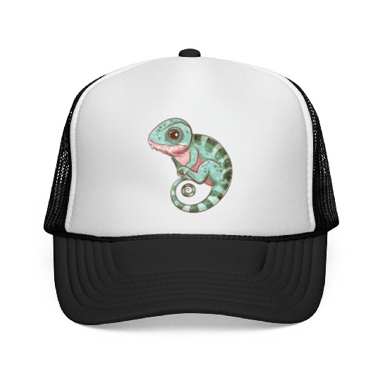 Charming Chameleon Curled Tail Imagery Trucker Caps