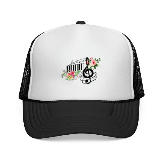 cut music teacher with a Piano Keys and Flowers Trucker Caps