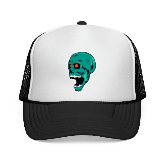 green skull with bright red eyes Trucker Caps