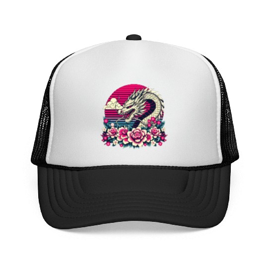 Tokyo Asian Dragon Vintage Style 80s Retro Japanes Trucker Caps