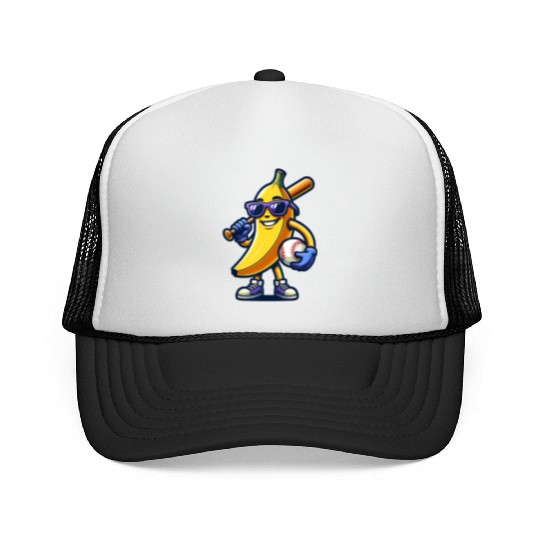 Banana Playing Baseball Fruit Lover Baseball Playe Trucker Caps
