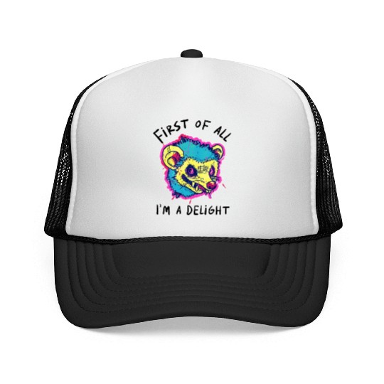 Funny Opossum First of All I'm a Delight Humor Trucker Caps