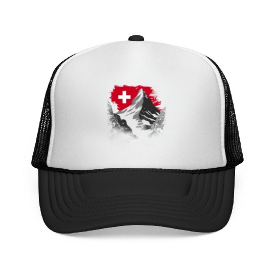 Vacation Skiing, Hiking, Mountain Switzerland Trucker Caps