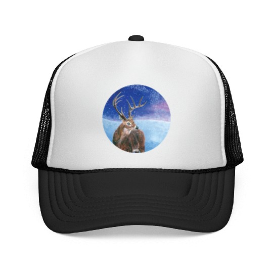 The Red Deer in Winter Illustration Trucker Caps