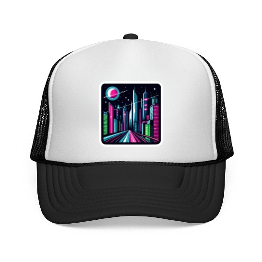 Futuristic cityscape Retro Synthwave Cyberpunk Trucker Caps