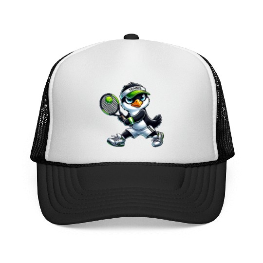 Cute Penguin Tennis Player Cartoon Trucker Caps