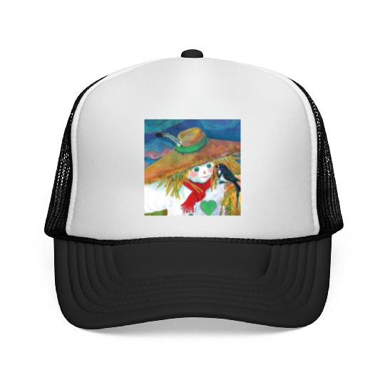 Cute Scarecrow And Barn Swallow Illustration Trucker Caps