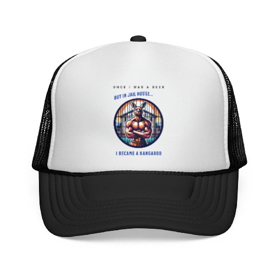Kangaroo breaks out of jail funny vector graphic Trucker Caps