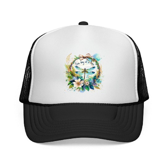 One day at a time dragonfly floral Trucker Caps