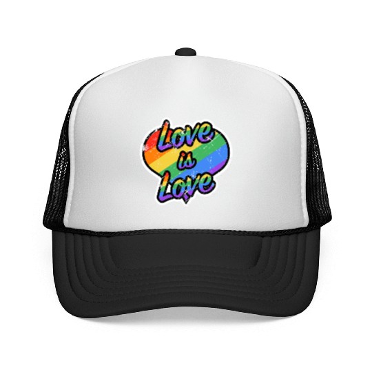 Heart love is love grunge rainbow colored Trucker Caps