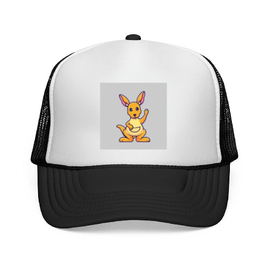 Cute Kangaroo Waving Hand: Cartoon Vector Icon Ill Trucker Caps