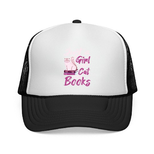 Girls who love cats and readgin book. Cat Lovers Trucker Caps