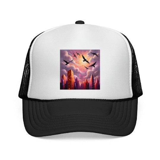 Geometric Twilight City Trucker Caps