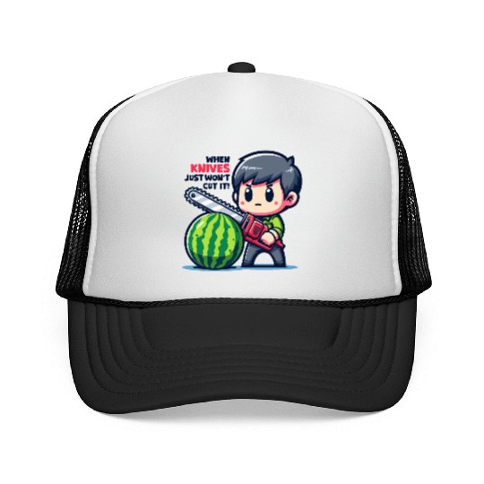 Cutting Watermelon - Melon Chainsaw Trucker Caps