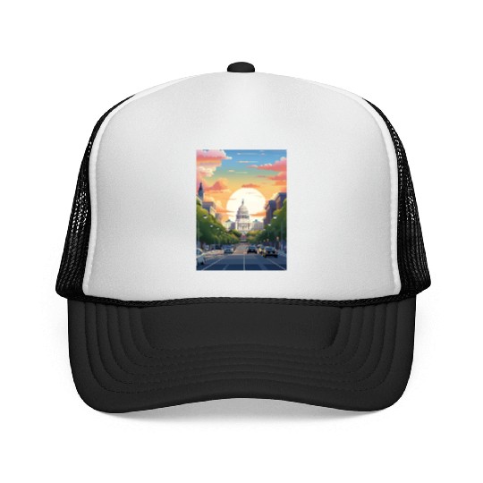 Sunset in US Capitol Washington DC Trucker Caps