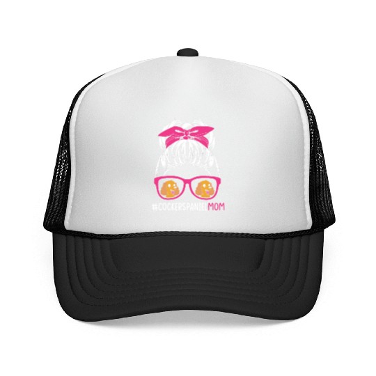Cute Cocker Spaniel Mom Messy Bun Hair Dog Mom Trucker Caps