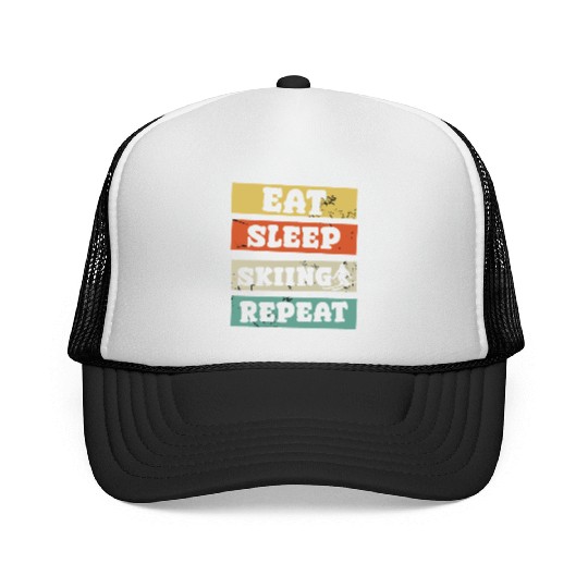 eat sleep skiing repeat Trucker Caps