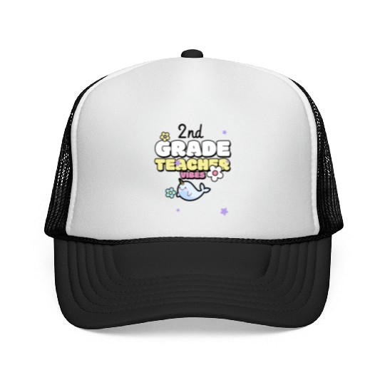 2nd Grade Teacher Vibes Trucker Caps