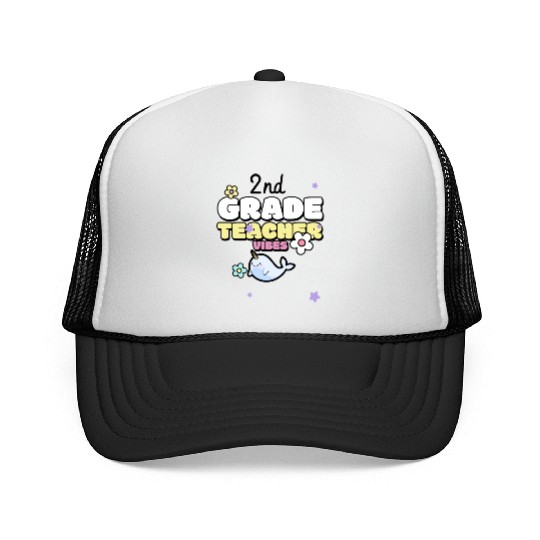 2nd Grade Teacher Vibes Trucker Caps