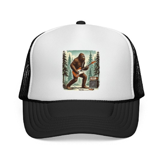 Bigfoot Playing Guitar Sasquatch Men Boys Women Trucker Caps