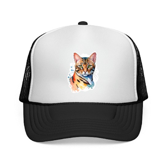 Leopard Cat Watercolor Trucker Caps