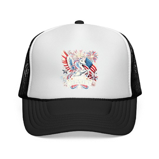 Star-Spangled Unicorn with American Pride and Trucker Caps