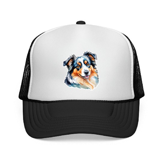 Australian Shepherd Watercolor Trucker Caps