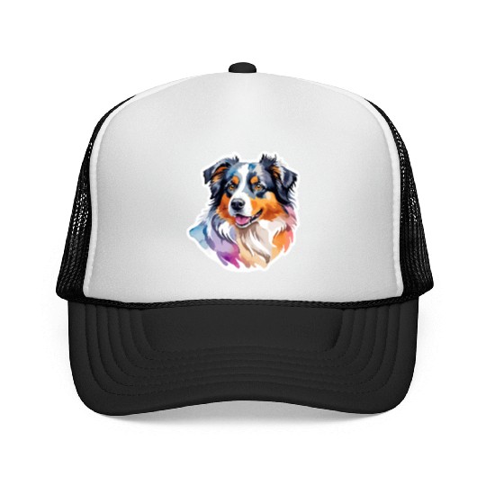 Australian Shepherd Watercolor Trucker Caps