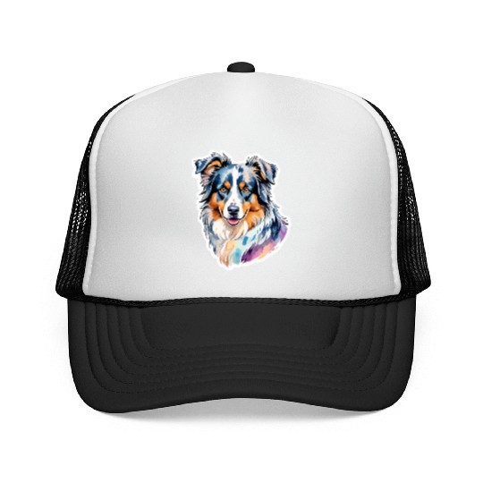 Australian Shepherd Watercolor Trucker Caps