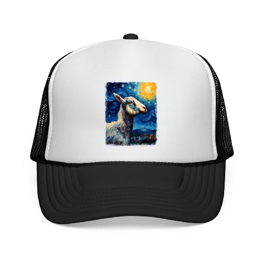 Goat Farm Animal Farmer Starry Night Painting Trucker Caps