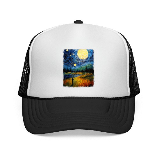 Golf Player Golfer Golfing Starry Night Painting Trucker Caps