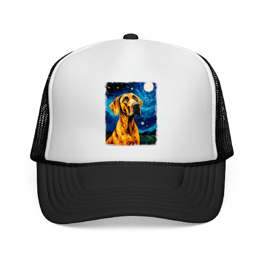 Great Dane Dog Starry Night Painting Trucker Caps