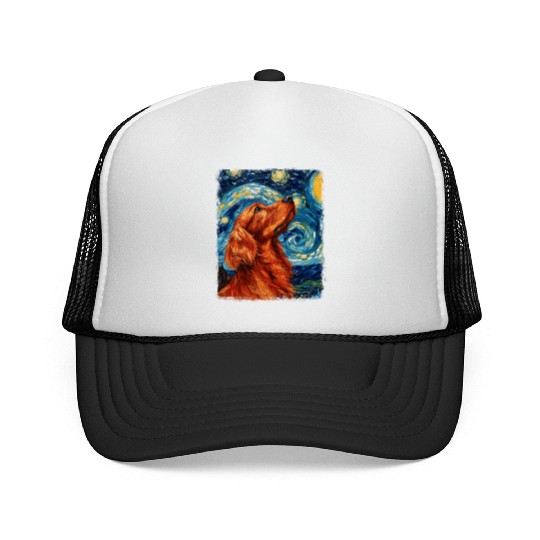 Irish Setter Dog Starry Night Painting Trucker Caps