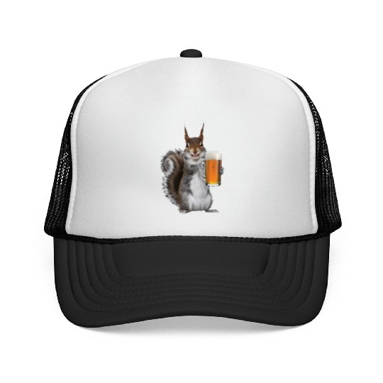 Squirrel Drinking Beer Realistic Trucker Caps