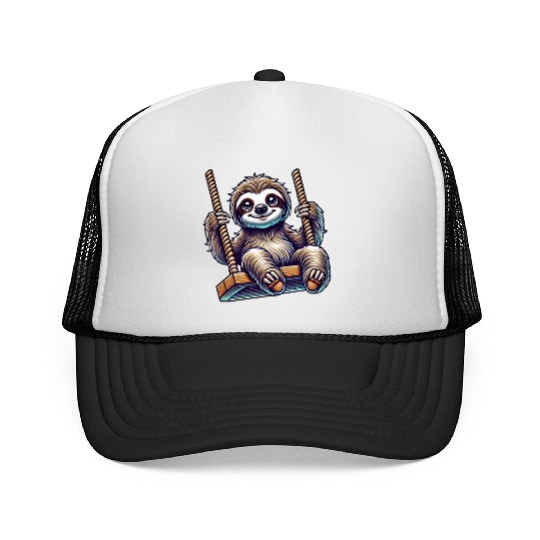 Cute sloth swing cartoon playground animal Trucker Caps