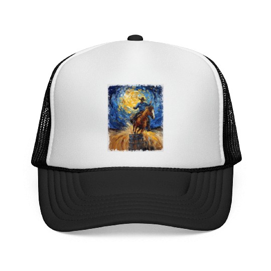Barrel Racer Barrel Racing Rodeo Starry Night Pain Trucker Caps