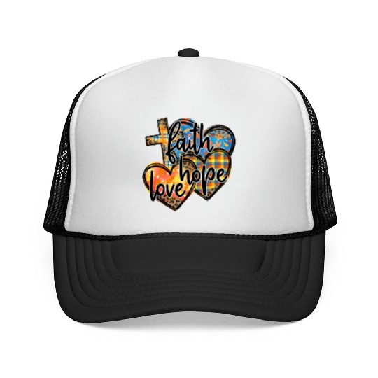 Faith Hope Love Hearts Cross Religion Trucker Caps