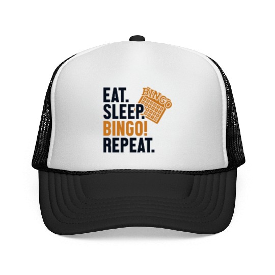 Eat Sleep Bingo Repeat Caller Daubers Trucker Caps