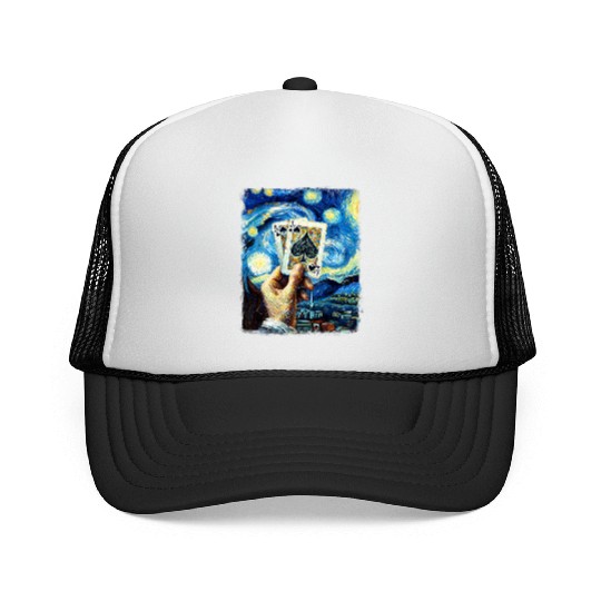 Blackjack Gambling Cards Starry Night Painting Trucker Caps