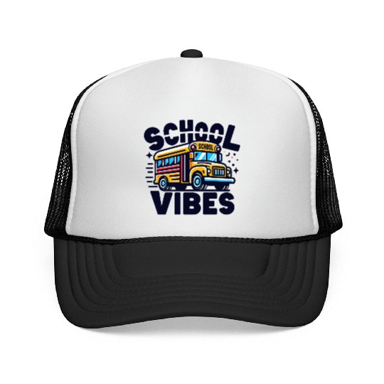 School Vibes Vector Illustration for school bus Trucker Caps