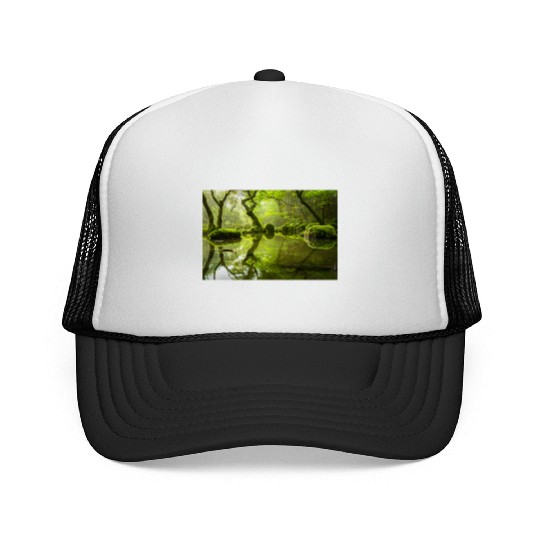 Enchanted Forest Reflections in Tranquil Pond Trucker Caps