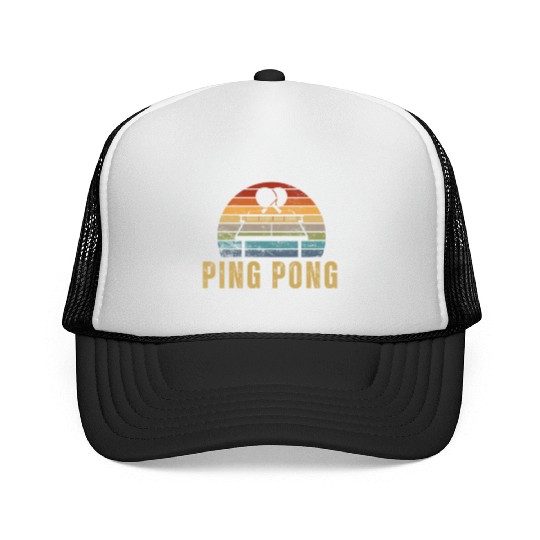 Ping Pong Player Vintage Retro 70s Design Ping Trucker Caps